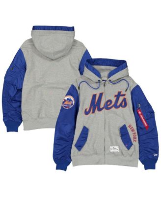 New Era - Men's Heather Gray/Royal New York Mets Full-Zip Hoodie Jacket