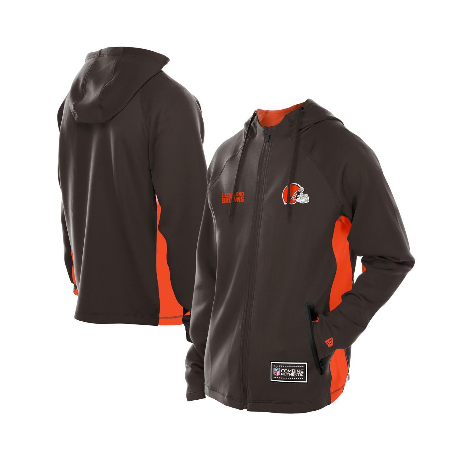 Men's Brown Cleveland Browns Combine Authentic Raglan Scuba Full-Zip Hoodie