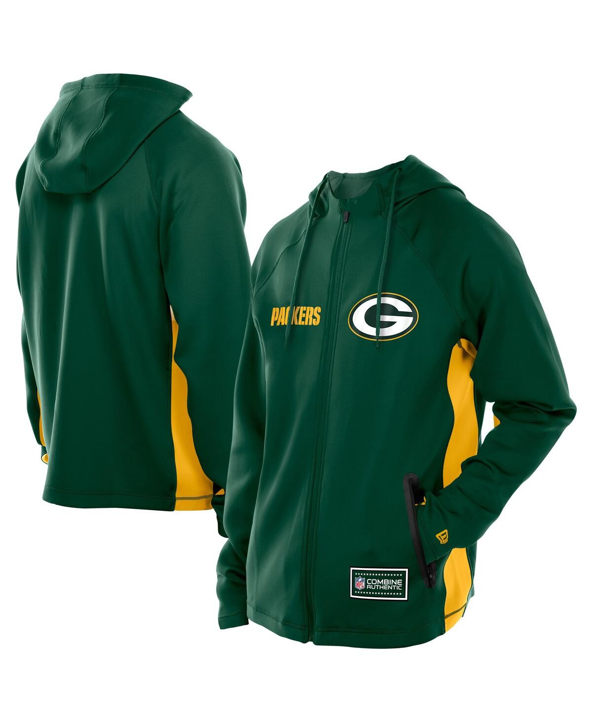 New Era Men's Green Bay Packers Combine Authentic Raglan Scuba Full-zip Hoodie In Green