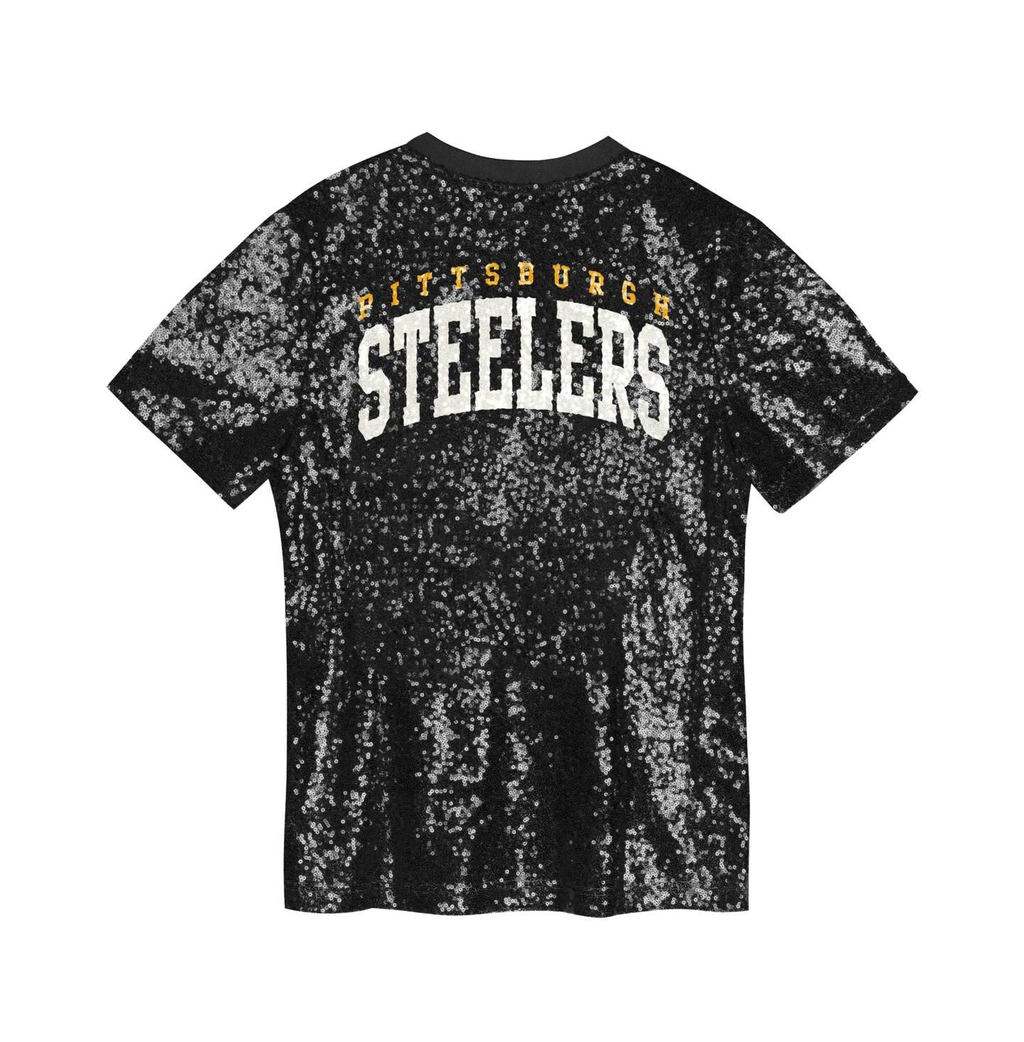 Топ Outerstuff Black Pittsburgh Steelers Wordmark Sequin V-Neck для девочек — фото 2