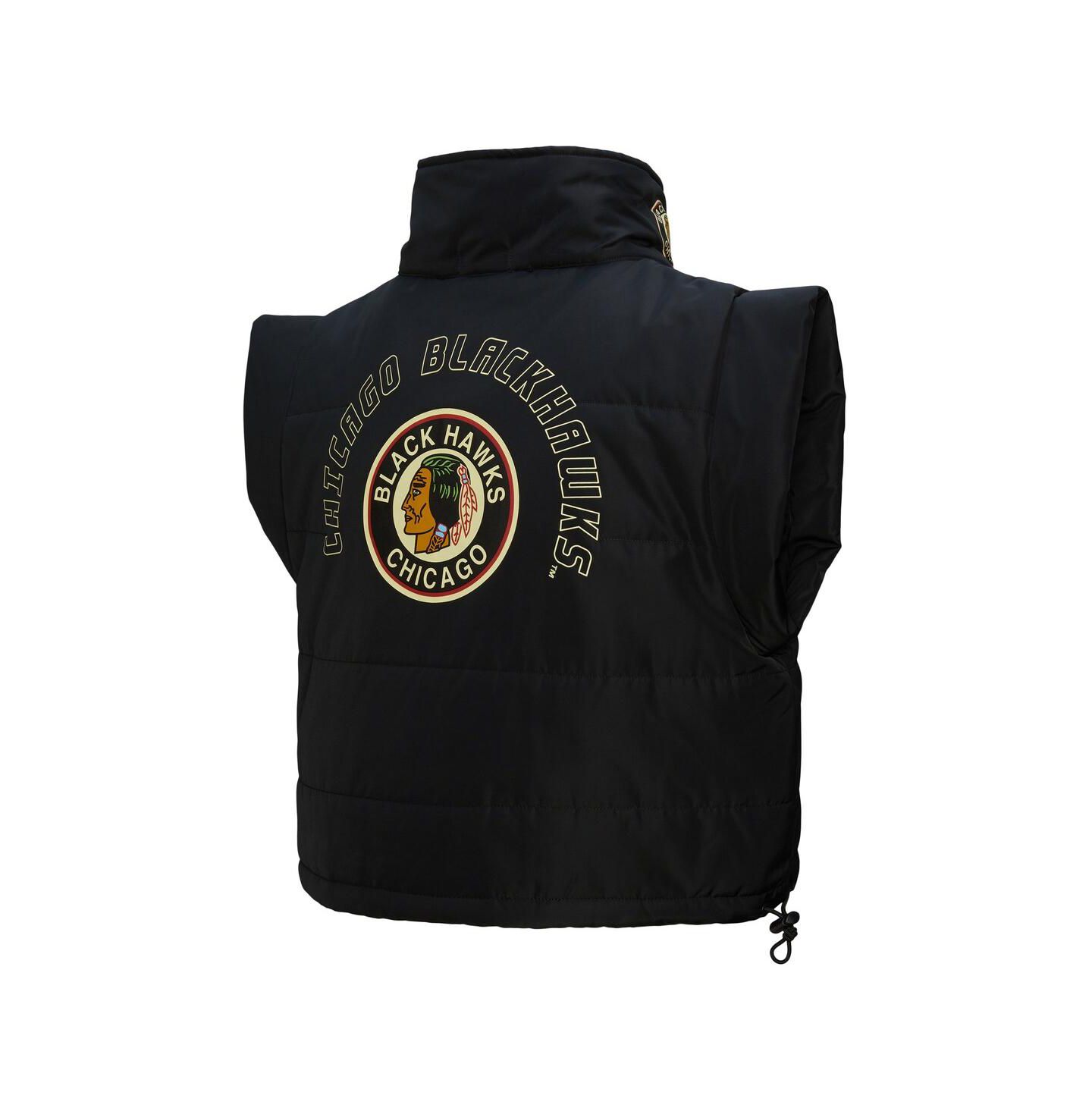 Женский жилет Mitchell & Ness Black Chicago Blackhawks Cropped Full-Zip Puffer Vest — фото 2