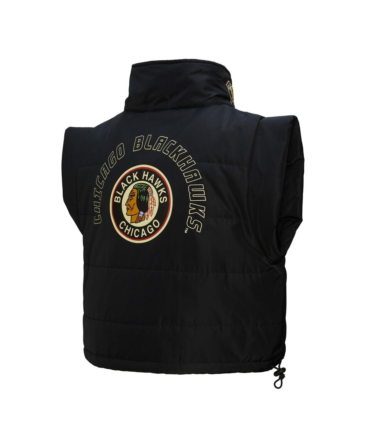 Mitchell & Ness Women'sâ Black Chicago Blackhawks Cropped Full-zip Puffer Vest In Black