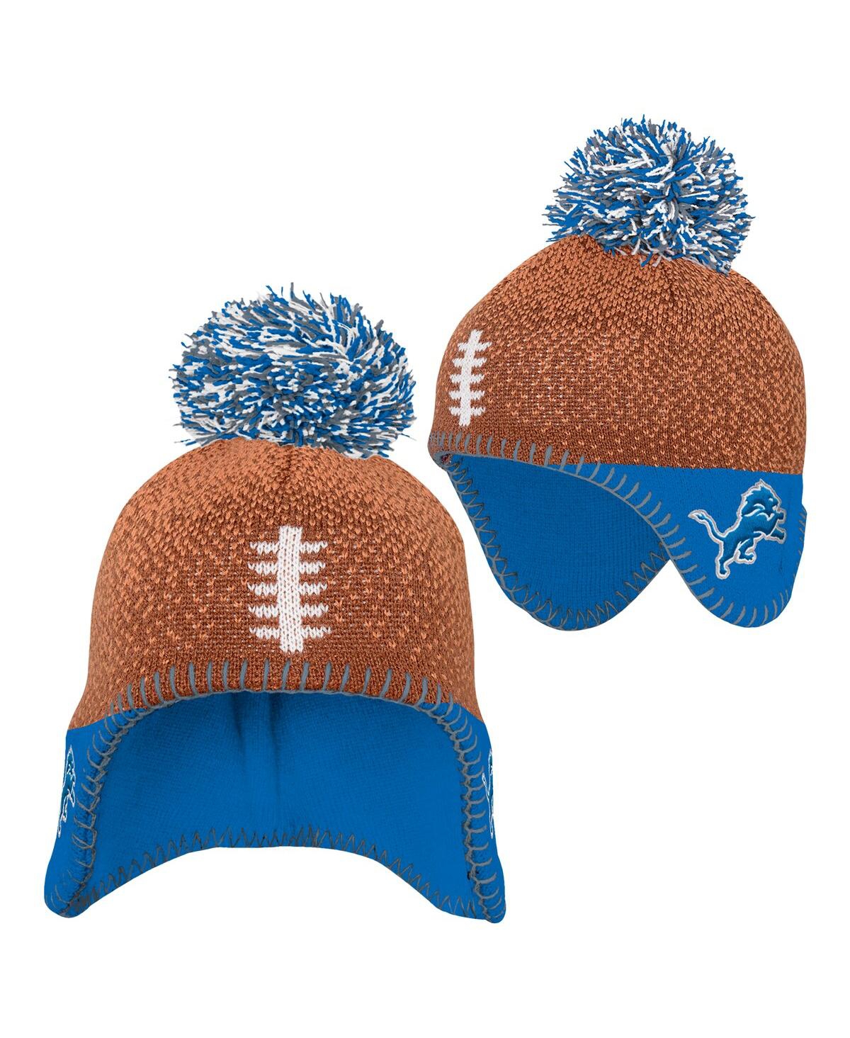 Outerstuff Baby Boys And Girls Brown Detroit Lions Football Head Knit With Pom Hat In Multi