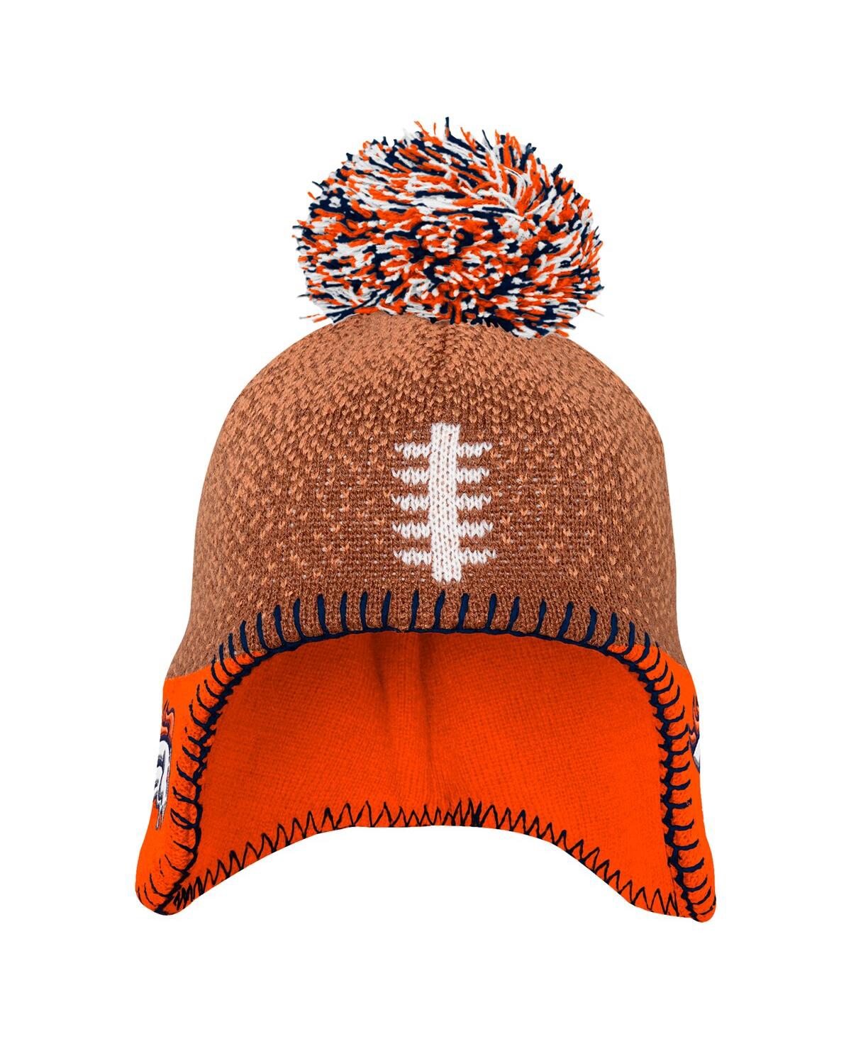 Outerstuff Baby Boys And Girls Brown Denver Broncos Football Head Knit With Pom Hat In Brown