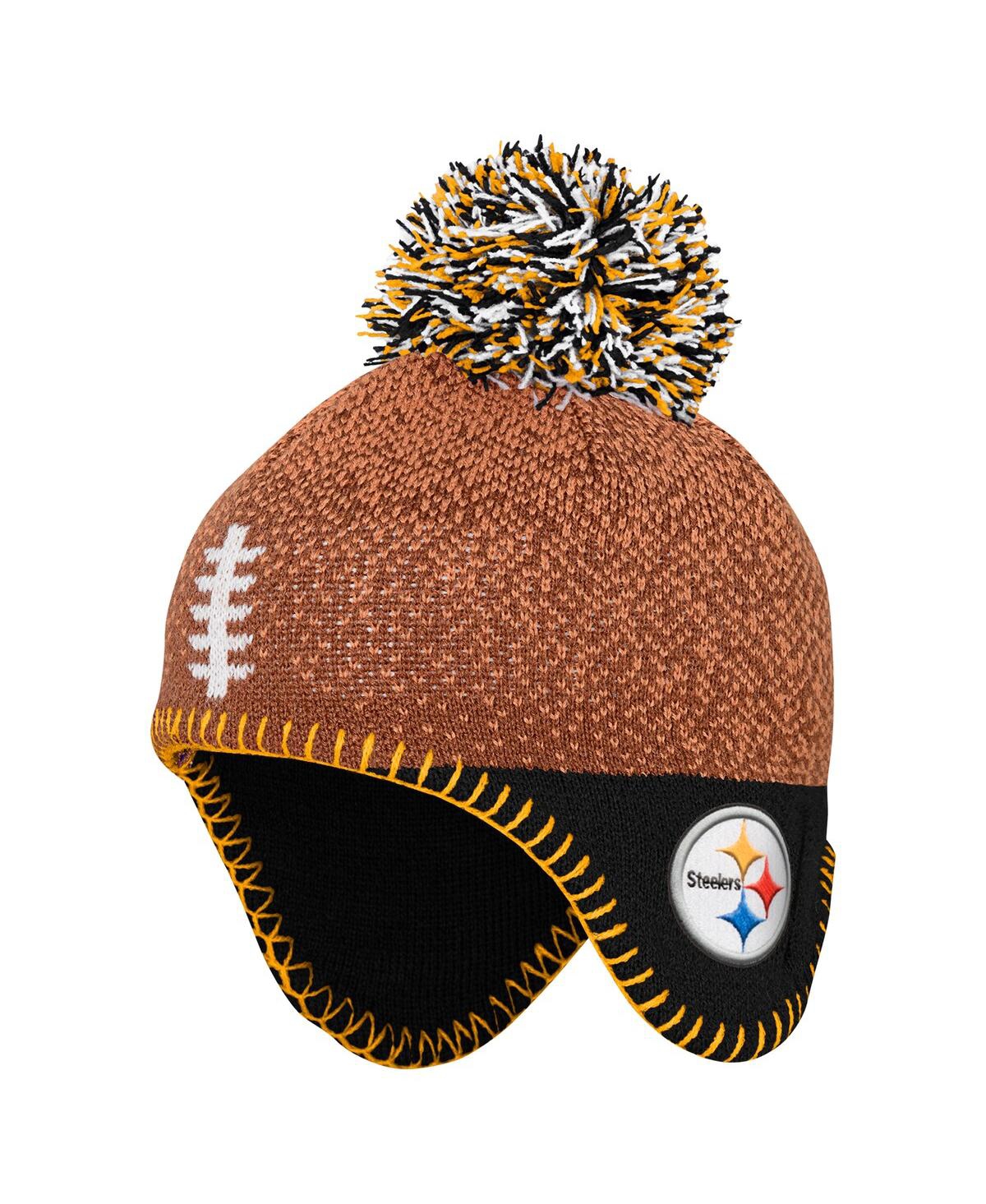 Outerstuff Preschool Brown Pittsburgh Steelers Football Head With Pom Knit Hat In Brown