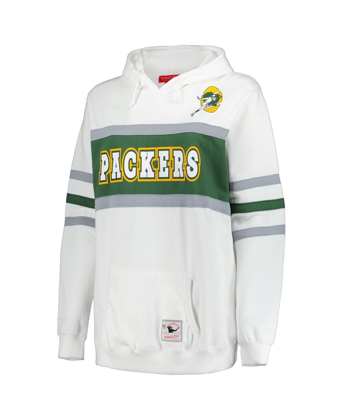 Mitchell & Ness White Green Bay Packers Plus Size Head Coach Throwback Pullover Hoodie In White