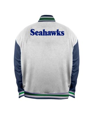Women's White Seattle Seahawks Throwback Plus Size Full-Snap Satin Jacket