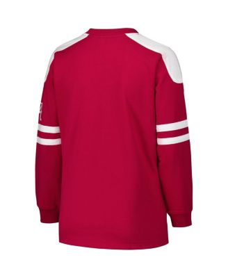Women's Crimson Alabama Crimson Tide Plus Size Contrast Sleeve Fleece Pullover Sweatshirt