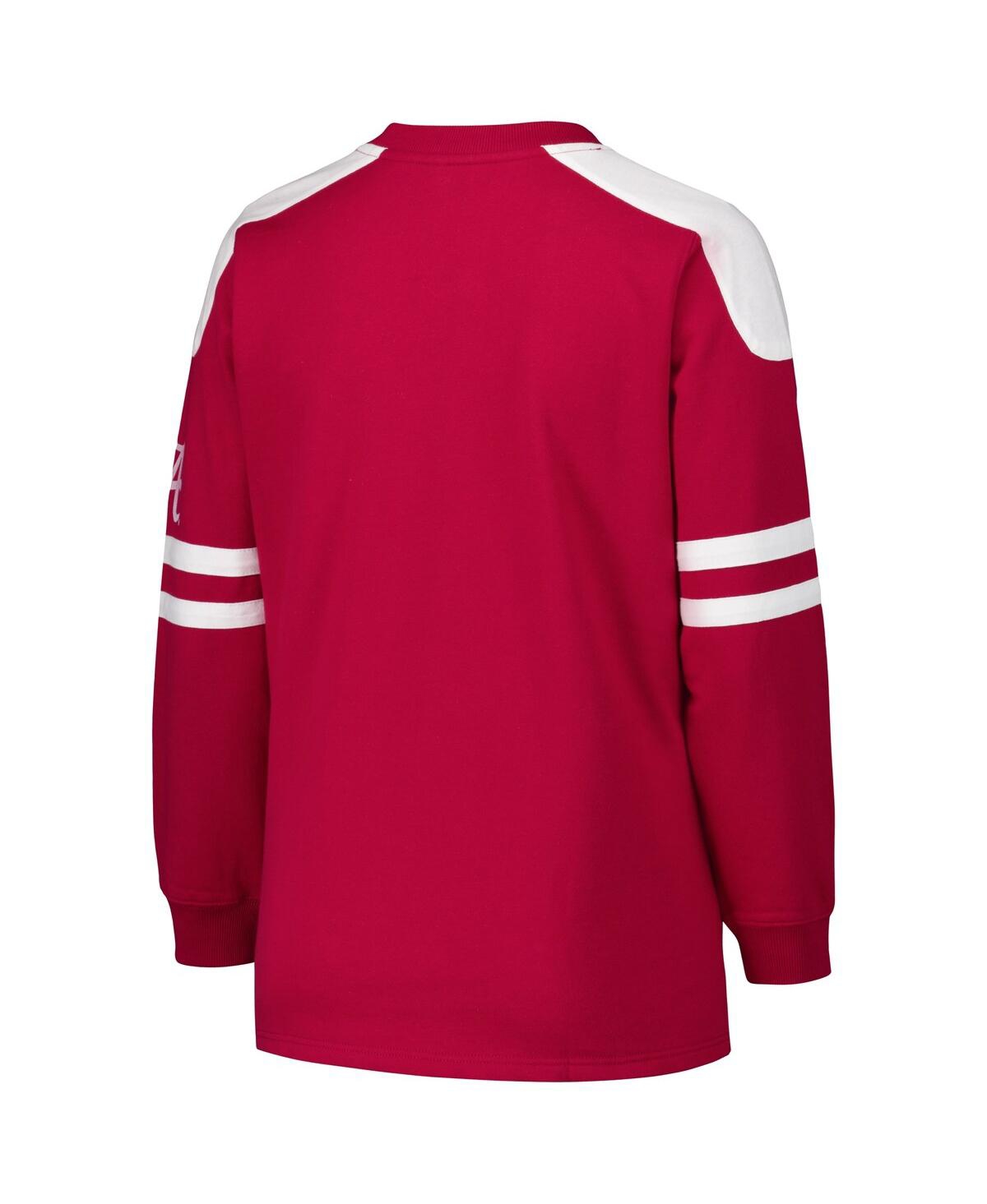 Fanatics Women's Crimson Alabama Crimson Tide Plus Size Contrast Sleeve Fleece Pullover Sweatshirt In Red