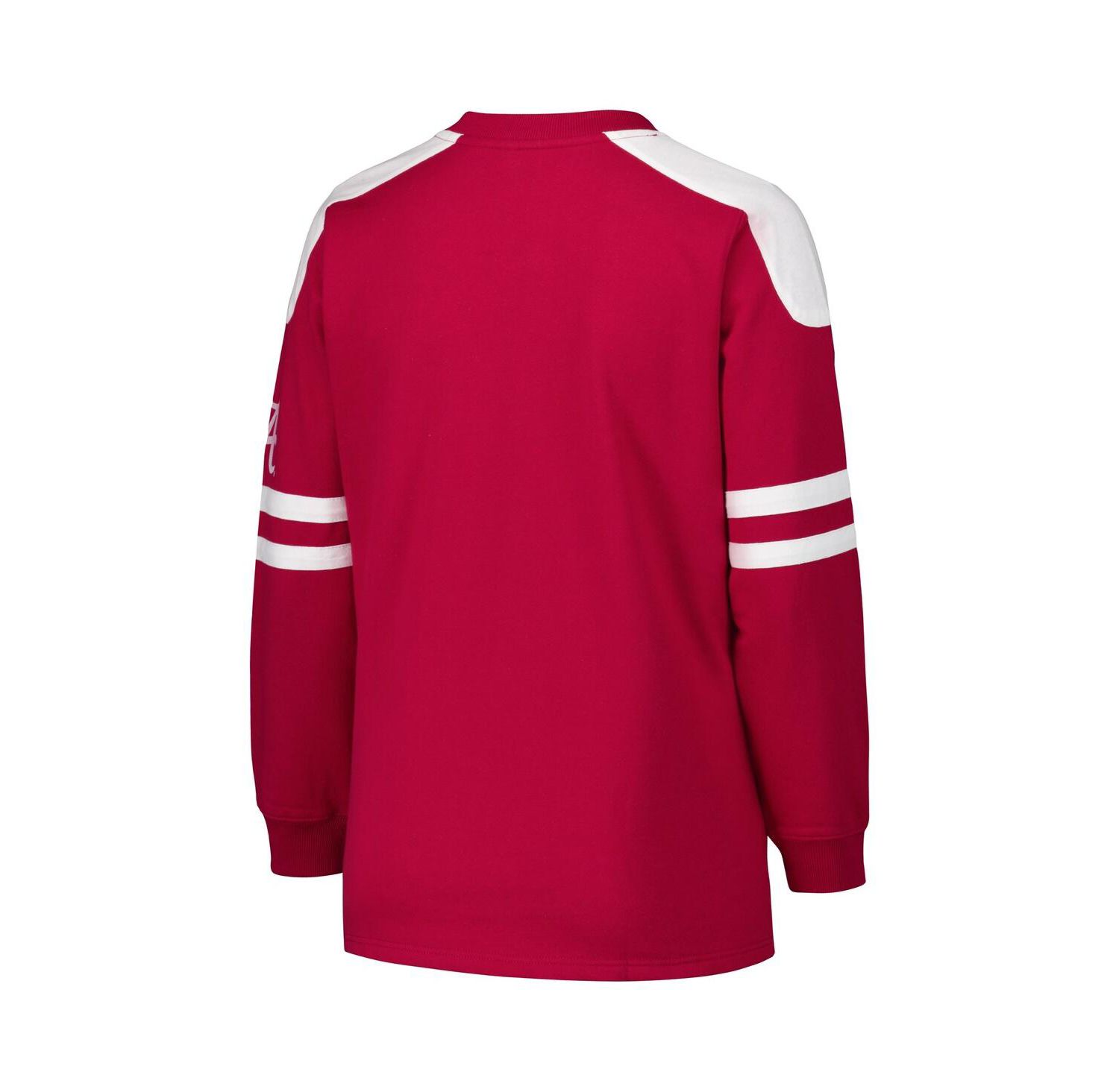 Women's Crimson Alabama Crimson Tide Plus Size Contrast Sleeve Fleece Pullover Sweatshirt