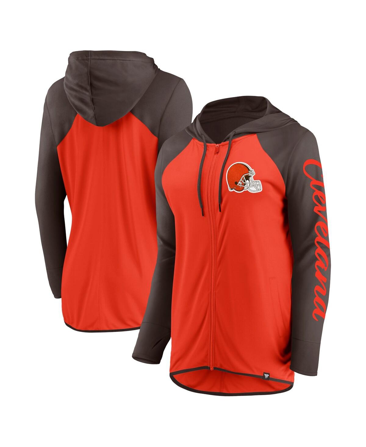 Fanatics Women's Orange/brown Cleveland Browns Script Full-zip Hoodie In Multi