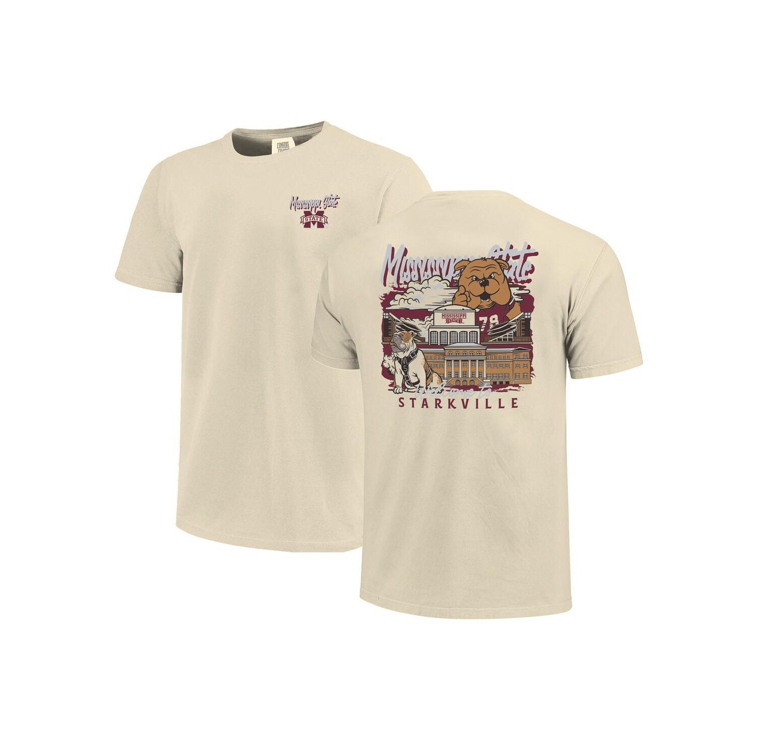 Men's Natural Mississippi State Bulldogs Comfort Colors Hand-Drawn Campus Stack T-Shirt