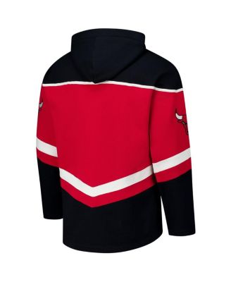 Men's Red Chicago Bulls Oversized Tri-Satin Layup Lacer Pullover Hoodie