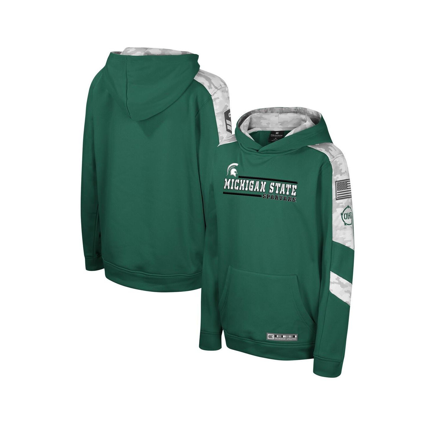 Big Boys and Girls Green Michigan State Spartans OHT Military Appreciation Cyclone Digital Camo Pullover Hoodie