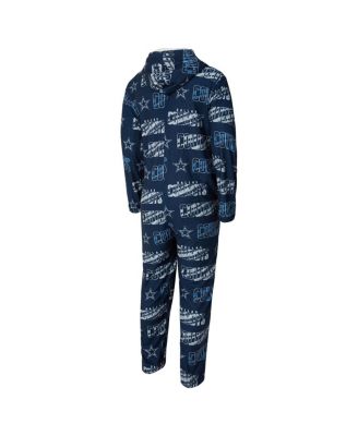 Men's Navy Dallas Cowboys Shuffle All-Over-Print Microfleece Full-Zip Union Suit