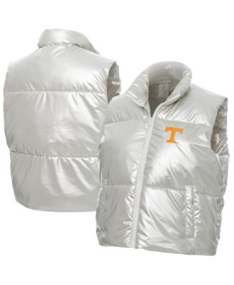 ZooZatz - Women's Silver Tennessee Volunteers Metallic Cropped Full-Zip Sleeveless Puffer Vest