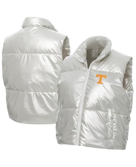 Женские жилеты ZooZatz Women's Silver Tennessee Volunteers Metallic Cropped Full-Zip Sleeveless Puffer Vest