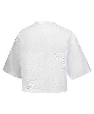 Women's White Notre Dame Fighting Irish Mesh Cropped V-Neck T-Shirt