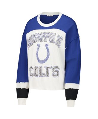 Women's&nbsp;Cream Indianapolis Colts Double Header Curve Raglan Long Sleeve Crop Top