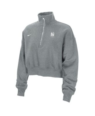 Women's Heather Gray LA28 Summer Olympics Phoenix Oversized&nbsp;Fleece Half-Zip Cropped Sweatshirt