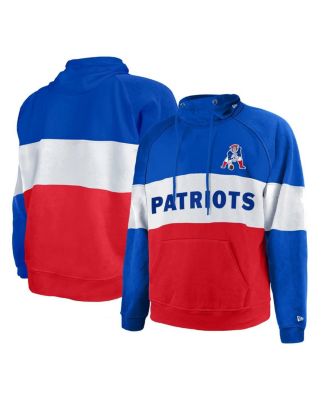 New Era - Men's Red New England Patriots Big Tall Throwback Colorblock Raglan Pullover Hoodie