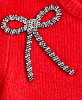 Girls 7-16 Crewneck Rhinestone-Bow Pullover Sweater 