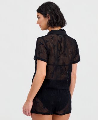 Women's Crochet Camp Button-Up Swim Shirt