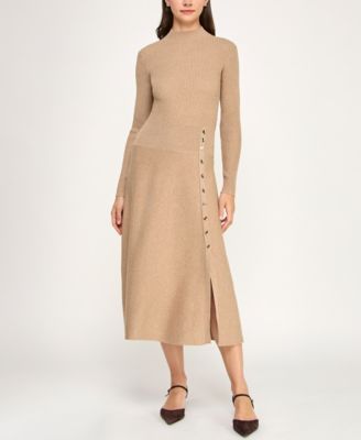 Juniors Mini Buttons A-Line Midi Sweater Dress