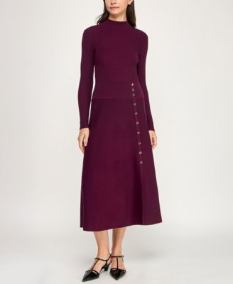 Juniors Mini Buttons A-Line Midi Sweater Dress