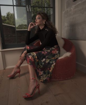 Women's Pleated Printed Midi Skirt