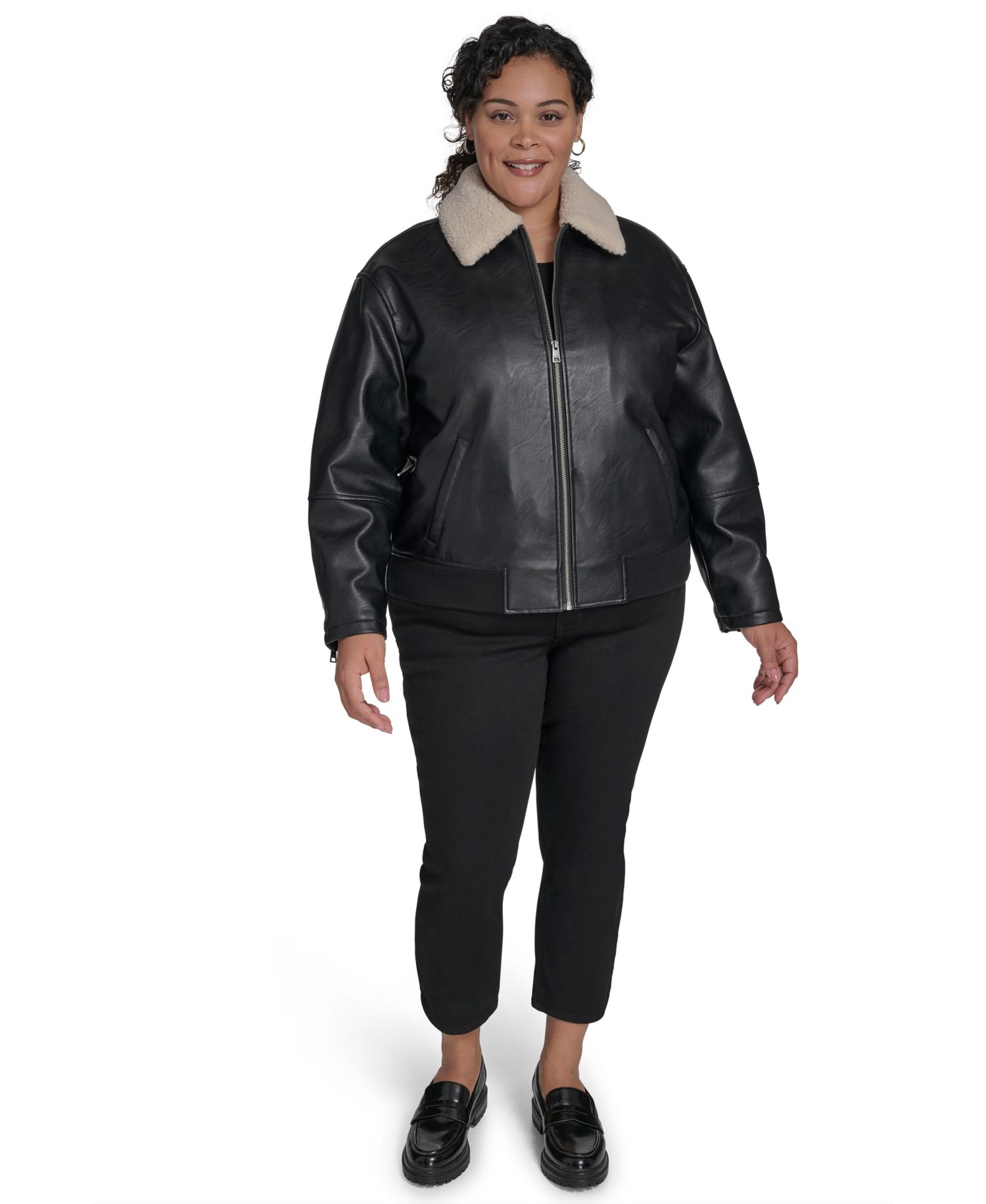 Plus Size Sherpa Collar Bomber Jacket