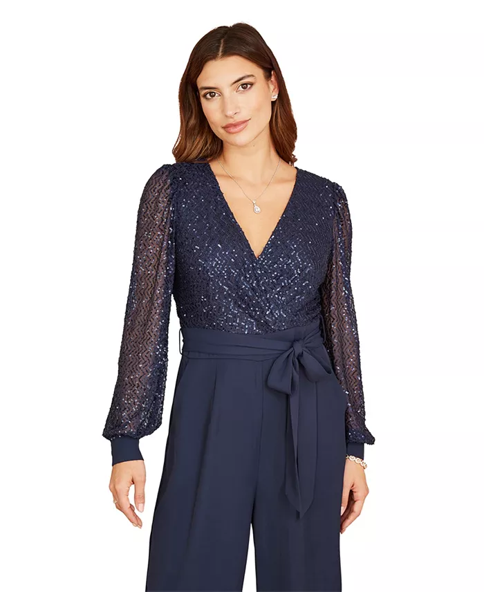 Women's Long Sleeved Sequin Jumpsuit - thumbnail 4