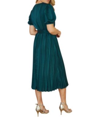 Women's Satin Pleated Stripe Midi Dress