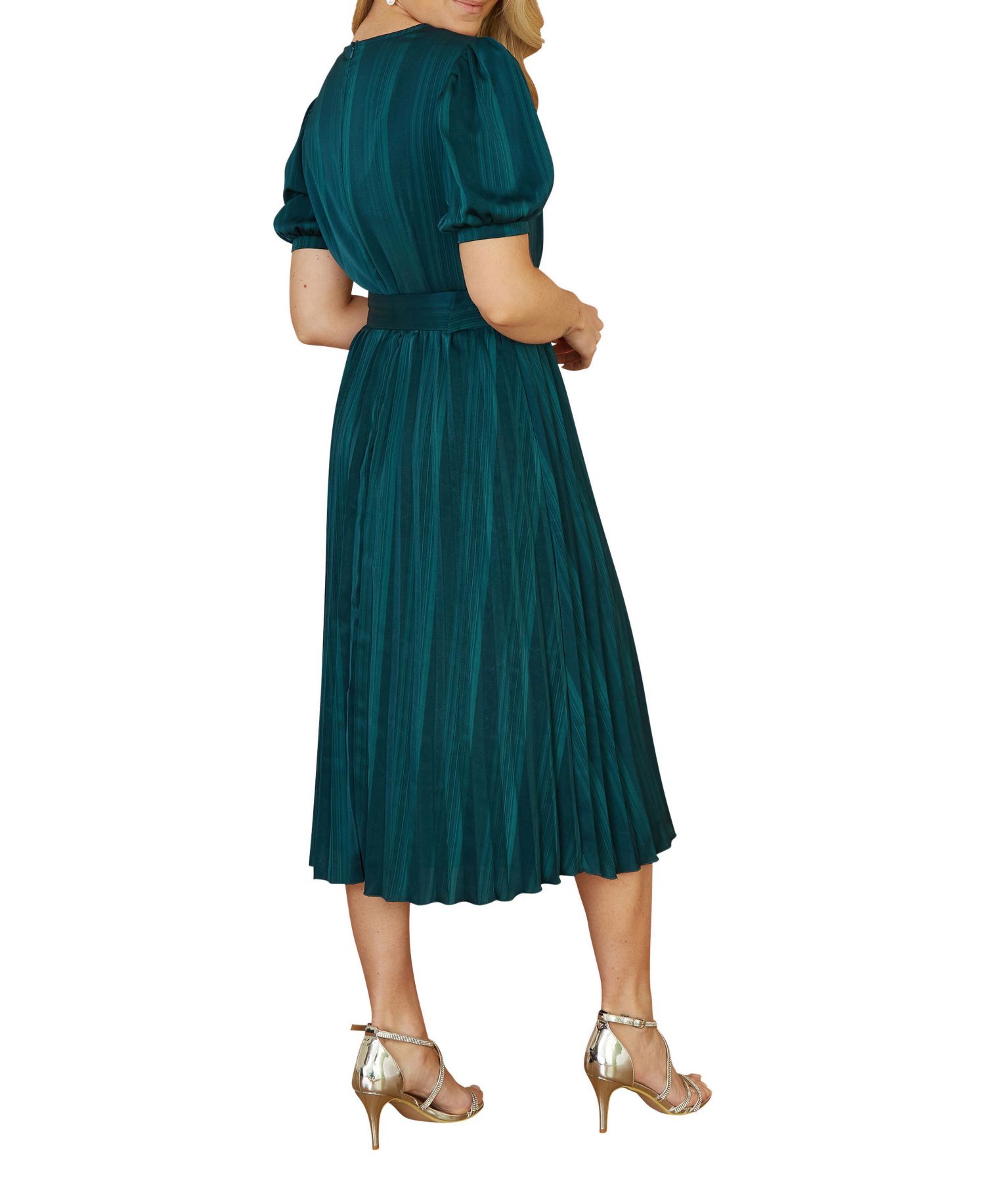 Women's Satin Pleated Stripe Midi Dress