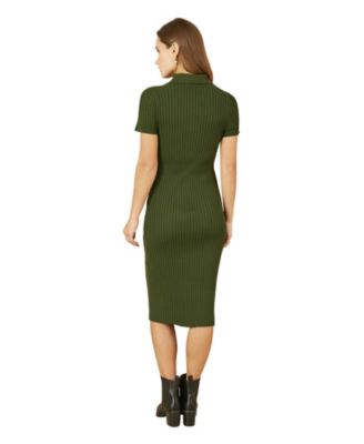 Women's Fitted Rib Knitted Midi Dress