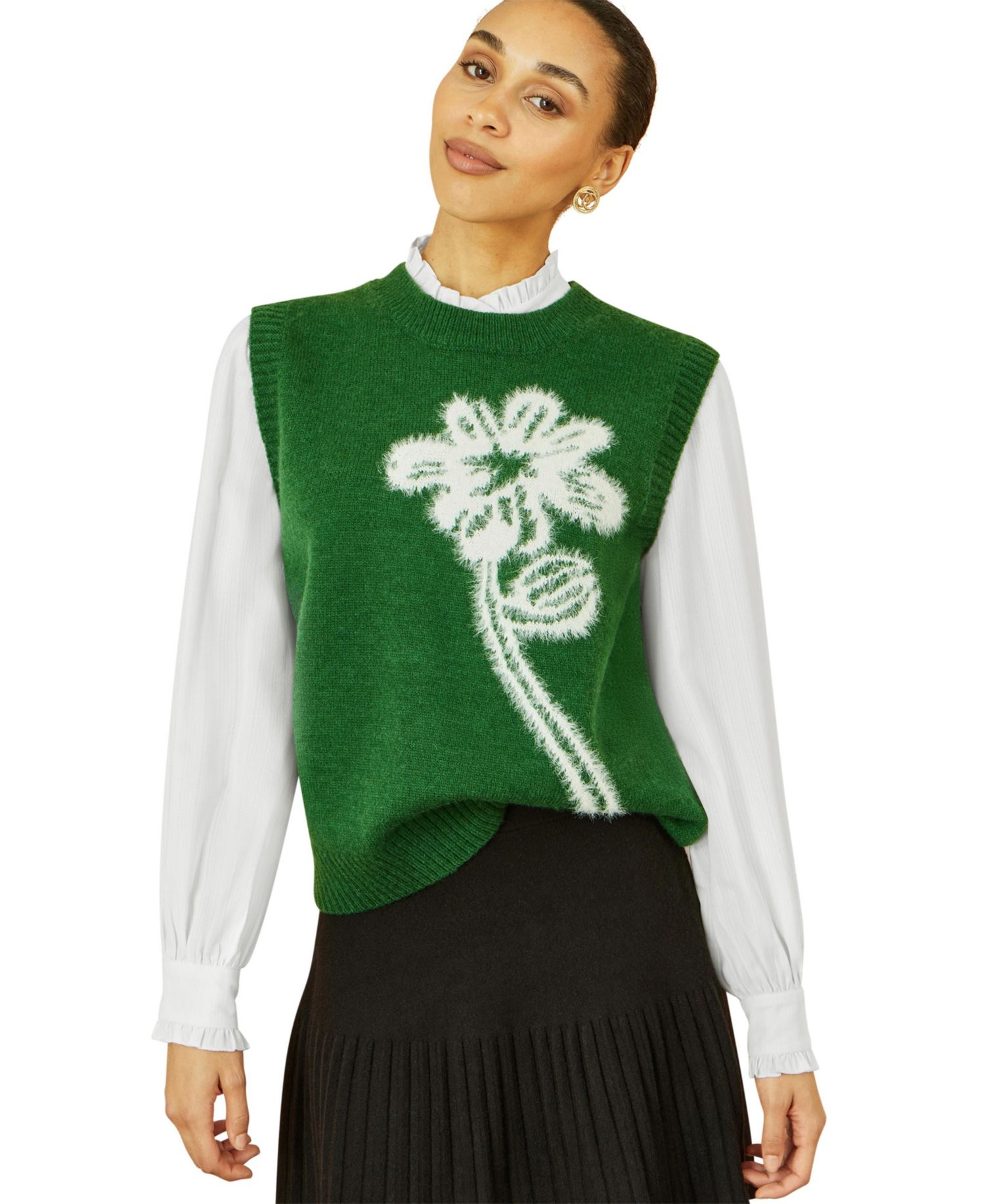 Women's Knitted Floral Sleeveless Sweater Vest