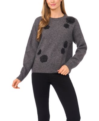 Women's Flower Applique Long Sleeves Sweater