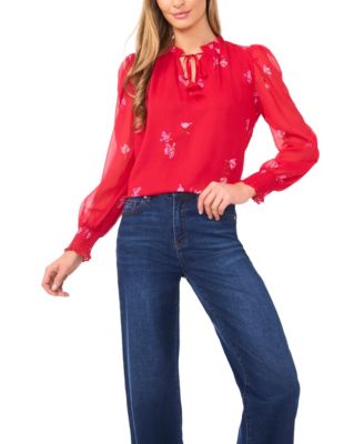 CeCe - Women's Ruffle Detail Long Sleeves Top