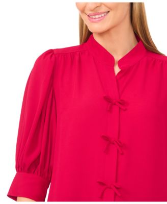Women's Mutton Sleeve Bow Placket Top