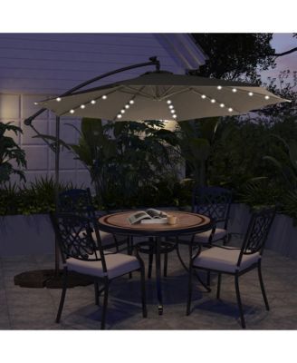 11FT Solar Offset Umbrella with 32 LED Lights Cantilever Hanging Outdoor Umbrellas Handy Crank & Cross Base for