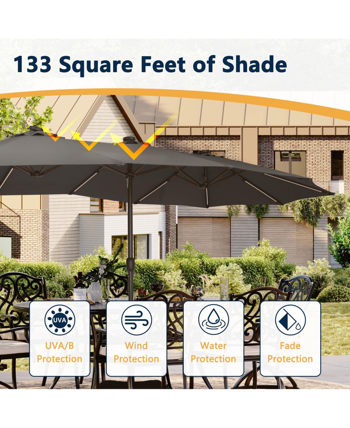 15 ft. Outdoor Rectangular Crank Market Umbrella Patio