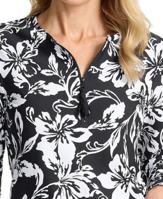 Women's Blooms Zip Long Sleeve Rashguard Swimsuit