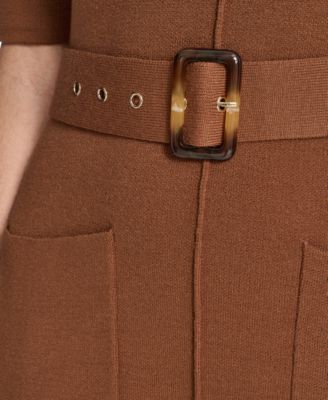 Women's Turtle Neck Elbow Sleeve Belted Dress