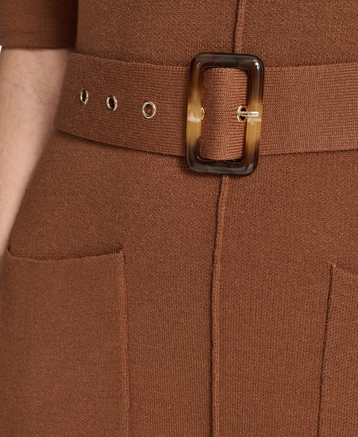 Jessica Howard Women's Turtle Neck Elbow Sleeve Belted Dress In Brown