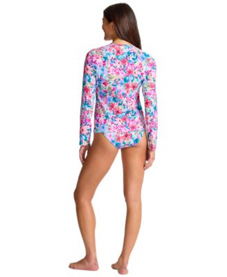 Women's Floral Full-Zip Rashguard Swimsuit