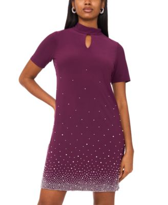 Petite Short Sleeve Keyhole Beaded Dress