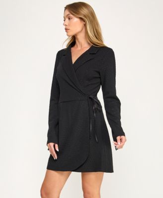 Women's Embellished Collared Wrap Dress
