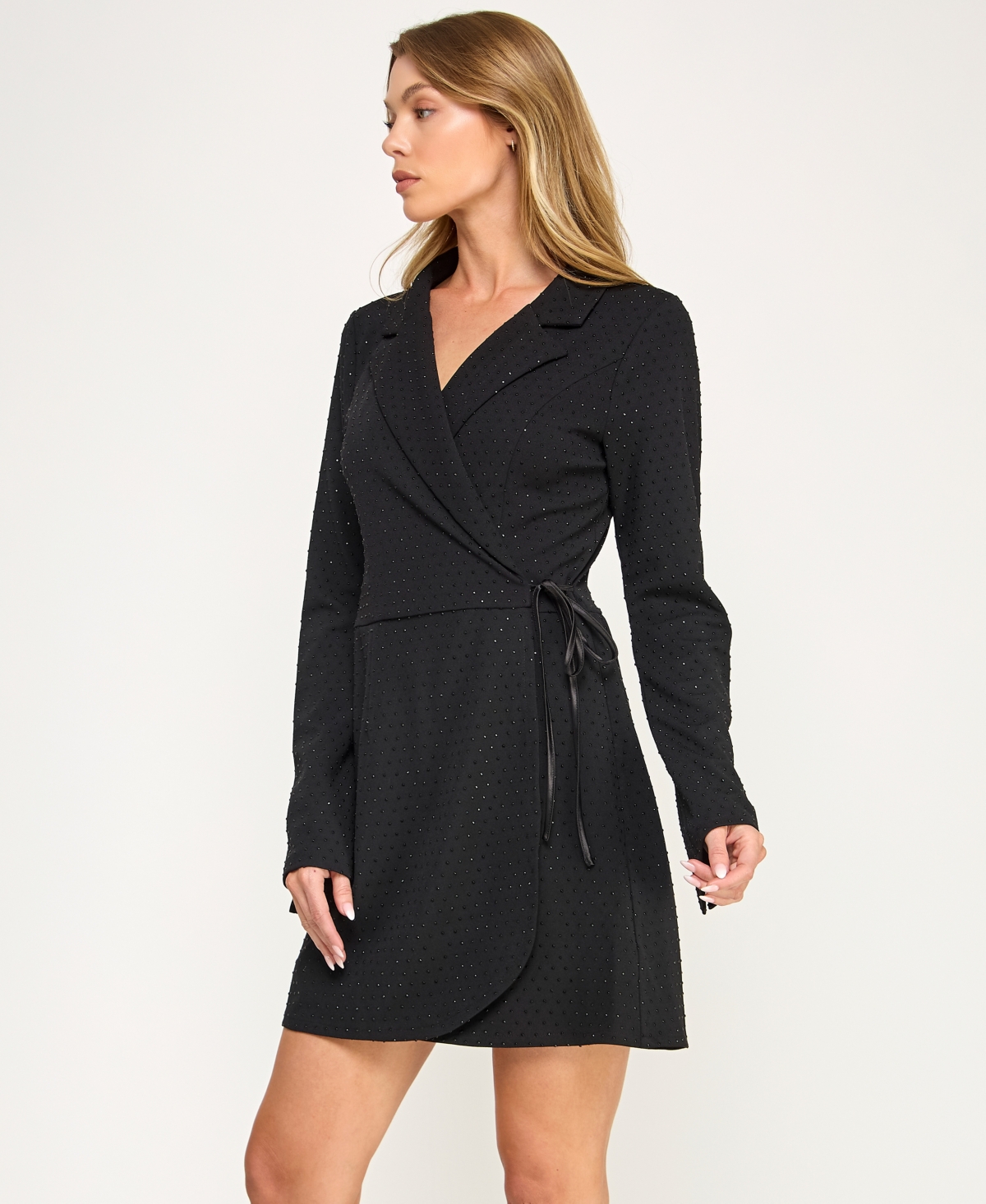 Row A Women's Embellished Collared Wrap Dress In Black