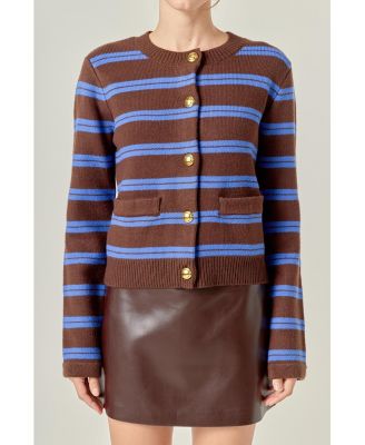 Women's Striped Gold Buttom Cardigan
