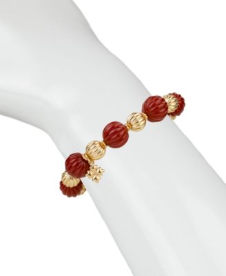 Scalloped Bead Matte Gold-Tone Stretch Bracelet